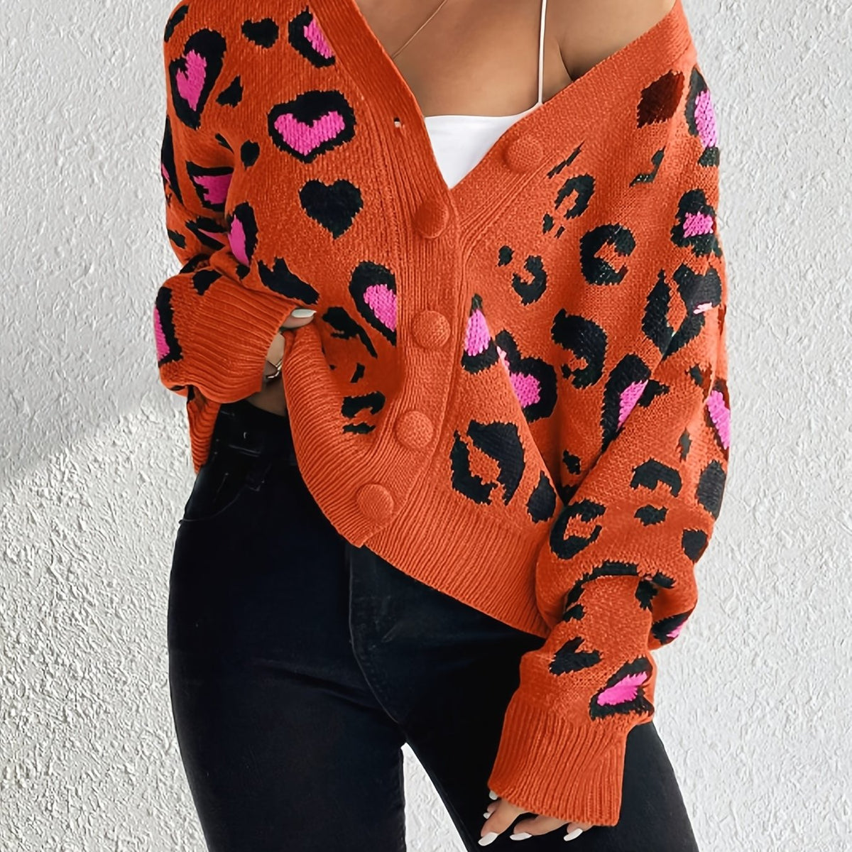 Pull jacquard léopard – Tricot décontracté élégant pour femme Printemps/Automne