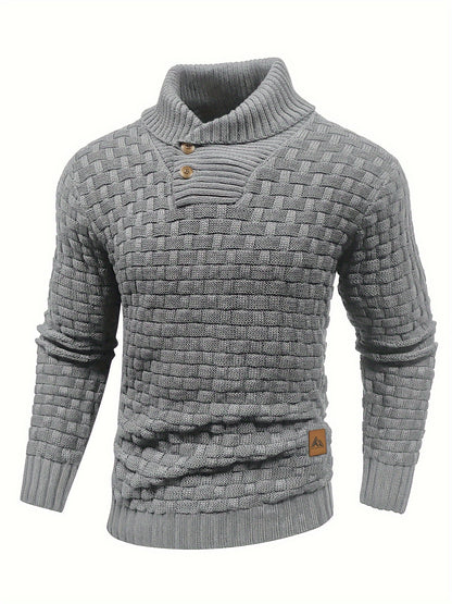 Pull en tricot gaufré pour homme – Grande élasticité avec col à revers