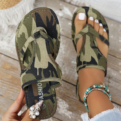 Sandales plates camouflage – Tongs militaires vertes à semelle épaisse