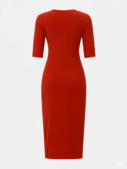 Robe midi moulante à encolure bateau – Robe élégante à manches courtes et coupe ajustée