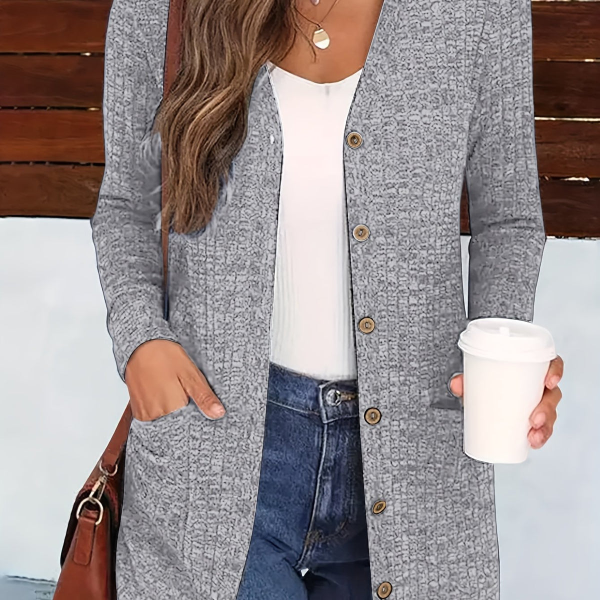 Cardigan élégant col V pour femme – Pull d'automne douillet boutonné