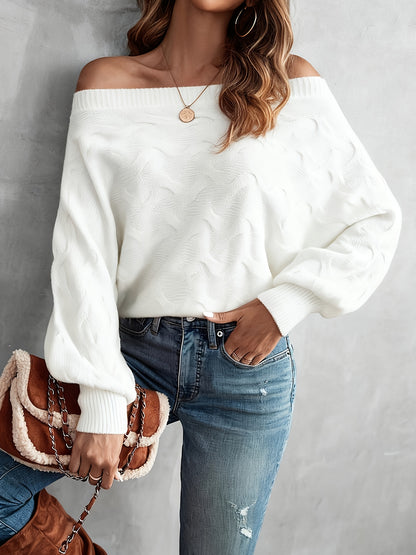 Chandail chauve-souris à épaules dénudées pour femme – Tricot ample toutes saisons