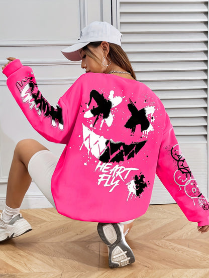Women’s Graffiti Letter Sweatshirt – Black Artistic Fall/Winter Pullover