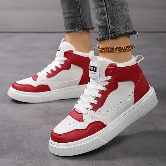 Zapatillas deportivas patchwork de media caña para mujer - Estilo urbano con cordones
