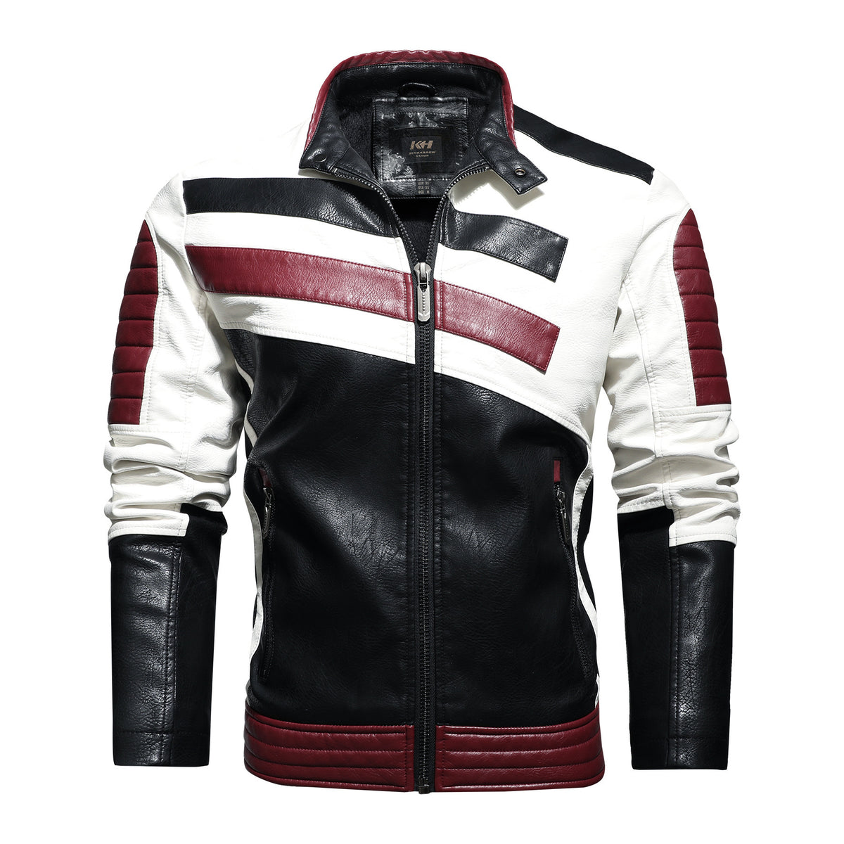 Blouson de moto en cuir pour homme – Coupe ajustée à col montant style aviateur