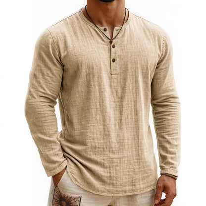 Chemise Henley Homme à Manches Longues Slim Fit à 3 Boutons et Imprimé Numérique Bicolore