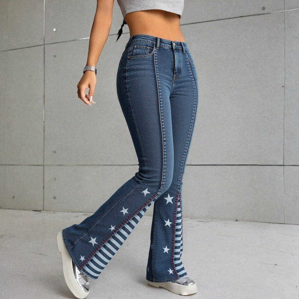 Women’s High-Waisted Star Flare Jeans – Curve-Enhancing Bell Bottoms