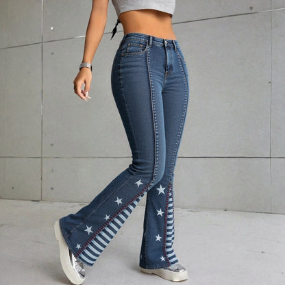 Women’s High-Waisted Star Flare Jeans – Curve-Enhancing Bell Bottoms