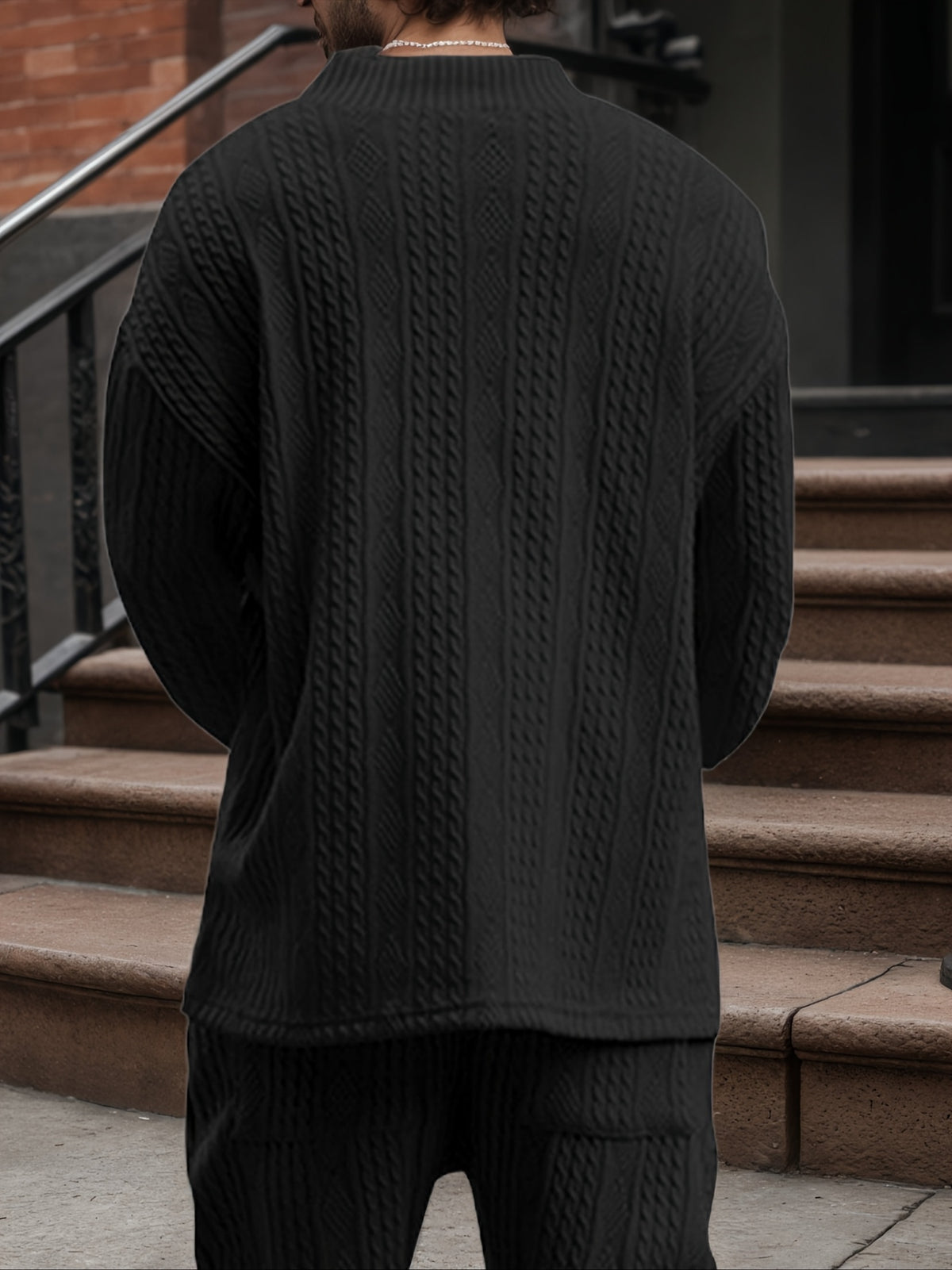 Men’s V-Neck Knit Sweater – Jacquard Rib Casual Pullover