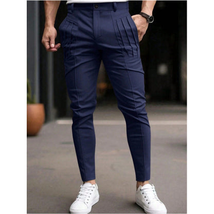 Men’s Slim Fit Cropped Dress Pants – Fleece Lined Casual Elastic Waist