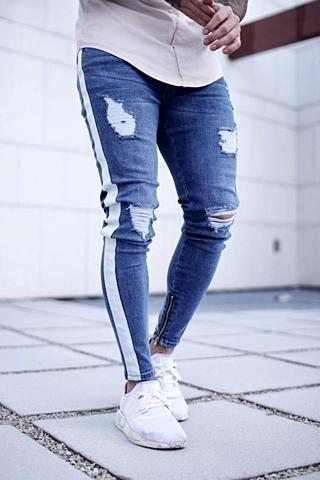 Loom & Soul™ Jeans desgastados nostálgicos – Denim azul claro ajustado para hombre