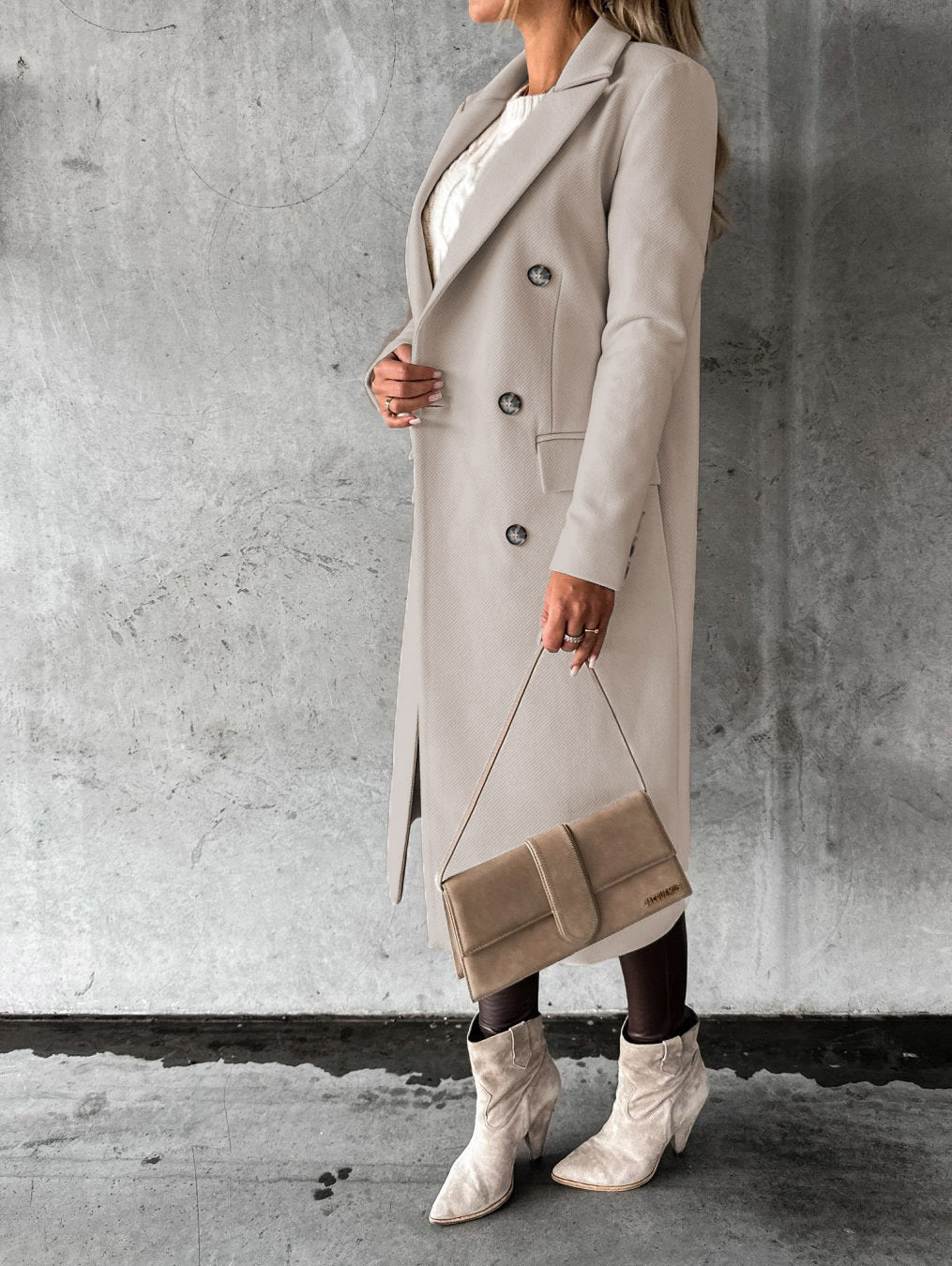 Manteau long à revers croisé Loom & Soul™ – Veste d'hiver longue et ajustée pour femme pour un style urbain chic et sans effort