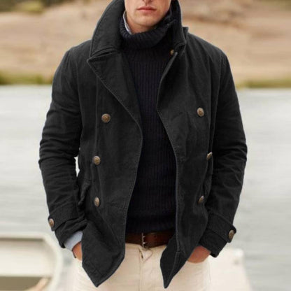 Men’s Casual Solid Color Jacket – Loose Fit Lapel Everyday Coat