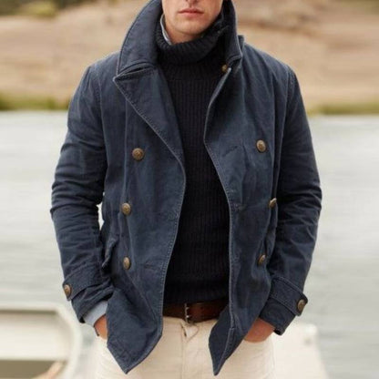 Men’s Casual Solid Color Jacket – Loose Fit Lapel Everyday Coat