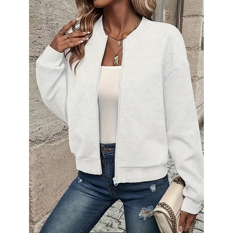 Blouson bombardier texturé Loom & Soul pour femme – Manteau mode d'automne zippé à col montant | Vêtement d'extérieur décontracté léger et chic