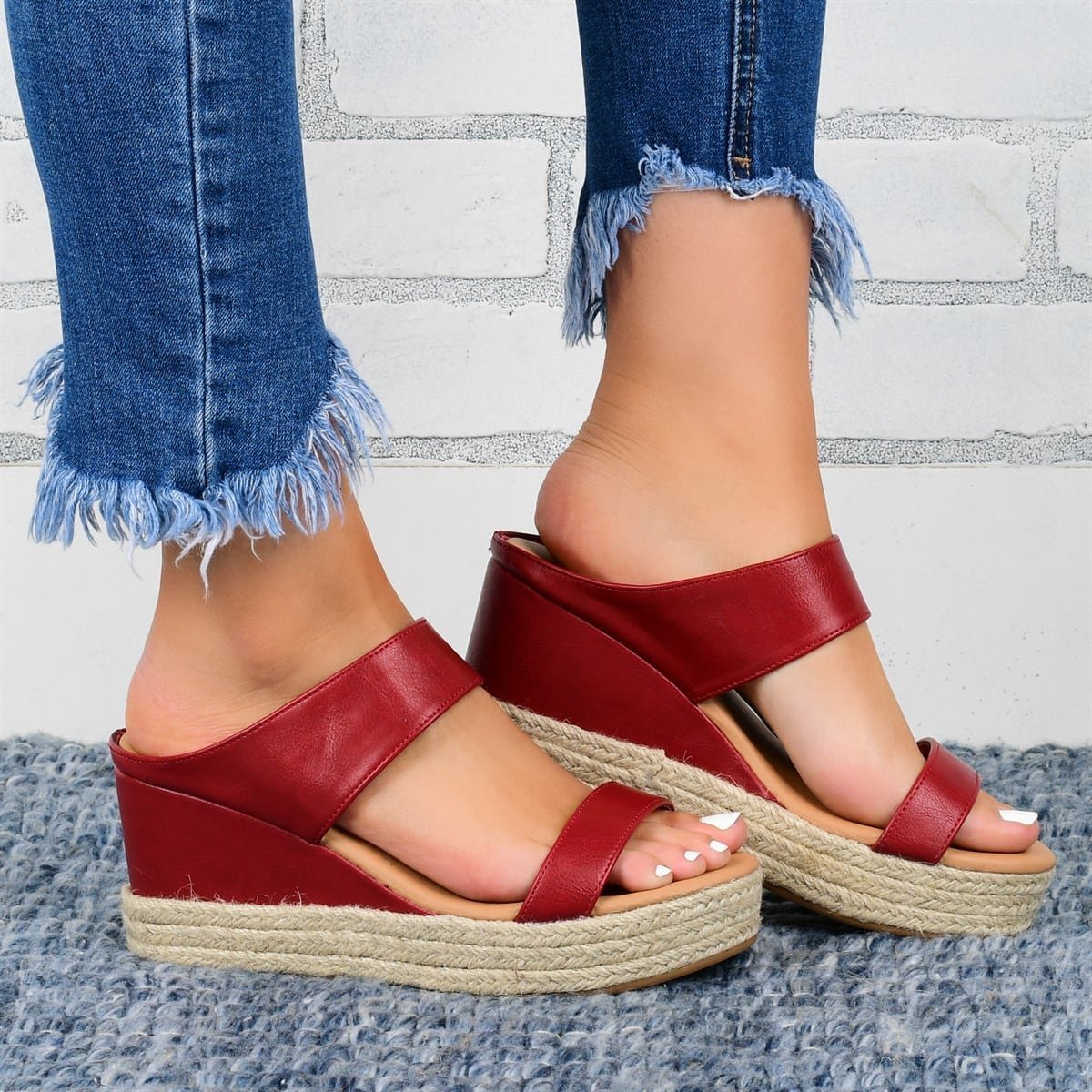Pantoufles compensées pour femmes Loom & Soul – Sandales décontractées en PU avec plateforme style chanvre et design ajouré