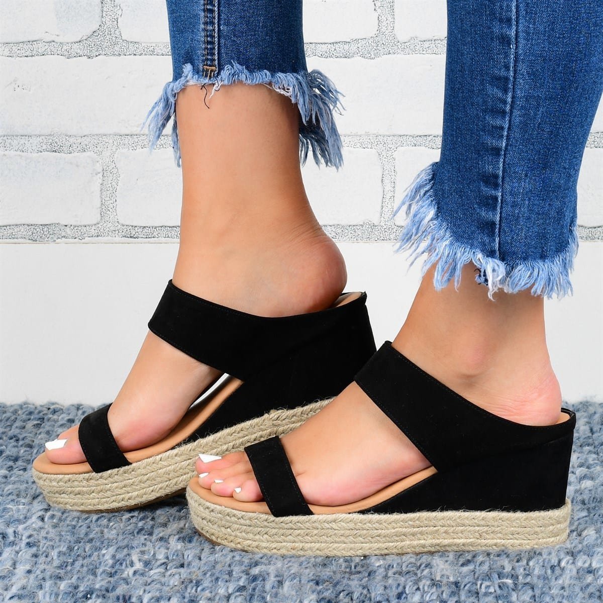 Pantoufles compensées pour femmes Loom & Soul – Sandales décontractées en PU avec plateforme style chanvre et design ajouré