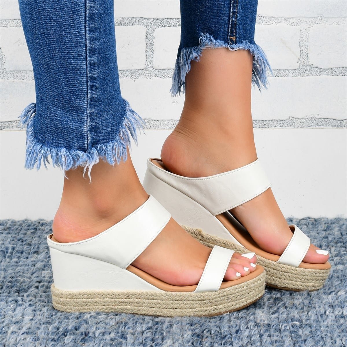 Pantoufles compensées pour femmes Loom & Soul – Sandales décontractées en PU avec plateforme style chanvre et design ajouré