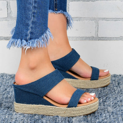 Pantoufles compensées pour femmes Loom & Soul – Sandales décontractées en PU avec plateforme style chanvre et design ajouré