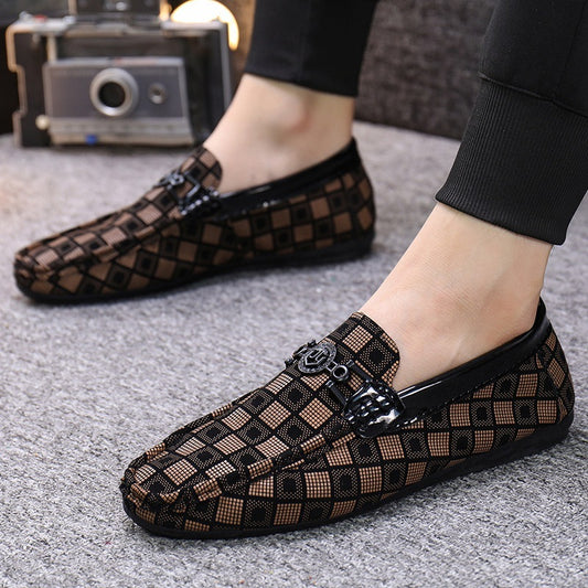 Loom & Soul Men’s Casual Slip-On Driving Shoes – Lightweight Peas Loafers with Lattice Design, Flat Heel & Shallow Mouth Fit