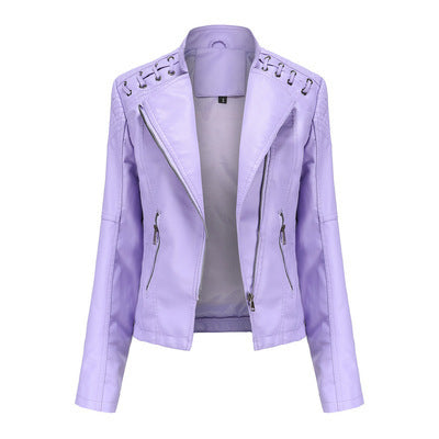 Loom & Soul™ Women’s Slim PU Leather Moto Jacket – Short Lapel Biker Coat for Chic Everyday Confidence