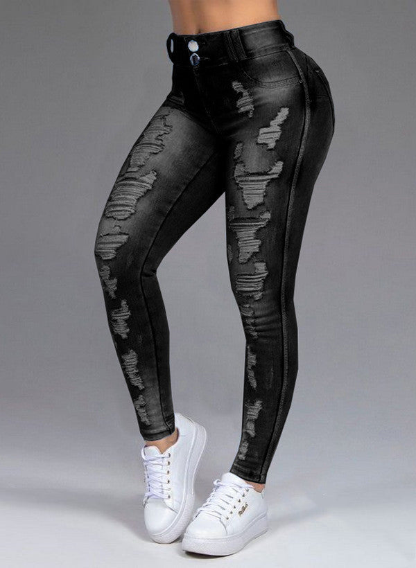 Loom & Soul™ Ripped Stretch Jeans – Women’s Slim Straight Denim Pants
