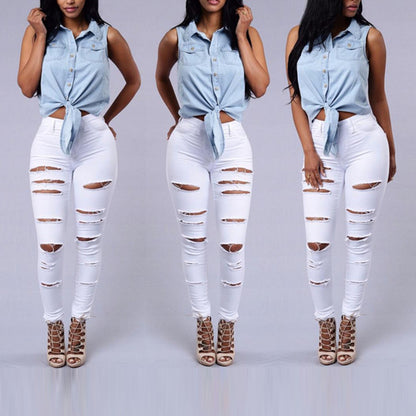 Jean skinny taille haute déchiré Loom & Soul™ – Pantalon en jean décontracté coupe ajustée pour femme