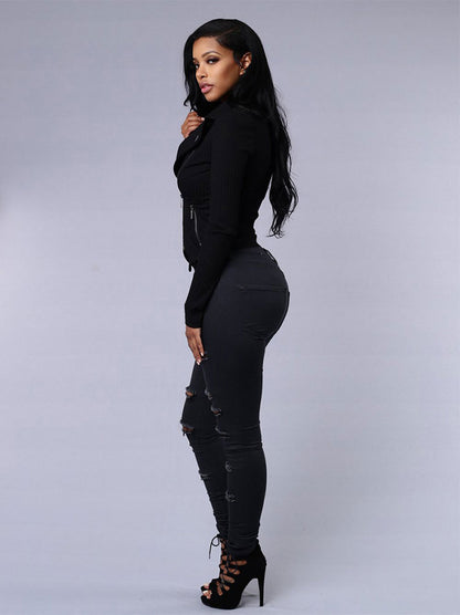 Jean skinny taille haute déchiré Loom & Soul™ – Pantalon en jean décontracté coupe ajustée pour femme