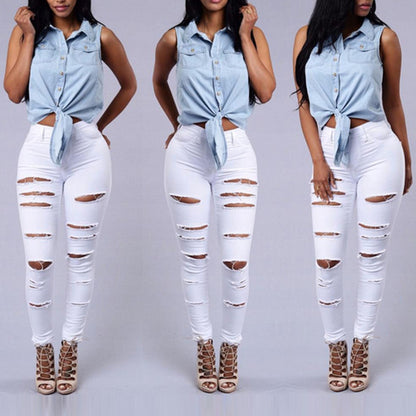 Jean skinny taille haute déchiré Loom & Soul™ – Pantalon en jean décontracté coupe ajustée pour femme