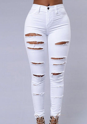 Jean skinny taille haute déchiré Loom & Soul™ – Pantalon en jean décontracté coupe ajustée pour femme