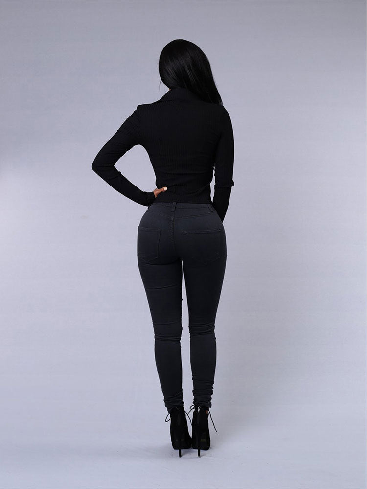 Jean skinny taille haute déchiré Loom & Soul™ – Pantalon en jean décontracté coupe ajustée pour femme