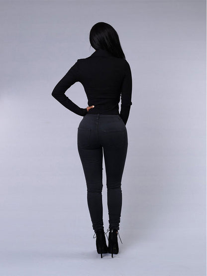 Jean skinny taille haute déchiré Loom & Soul™ – Pantalon en jean décontracté coupe ajustée pour femme