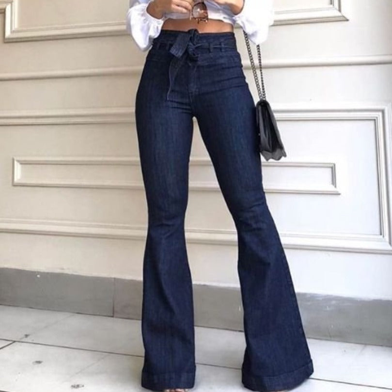 Jean flare en denim Loom & Soul taille haute avec laçage pour femme