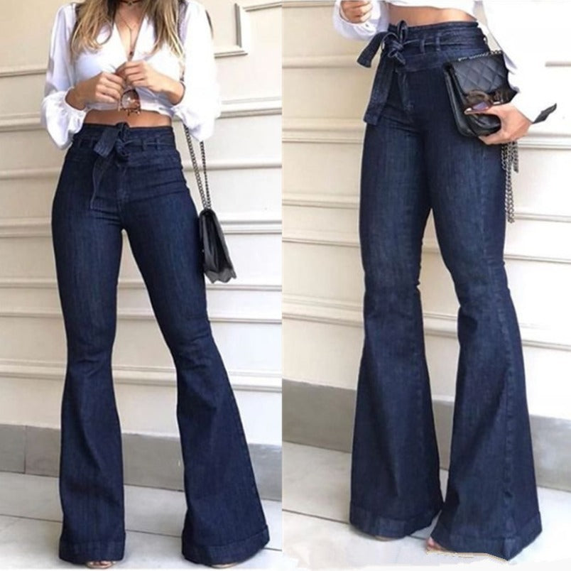 Jean flare en denim Loom & Soul taille haute avec laçage pour femme