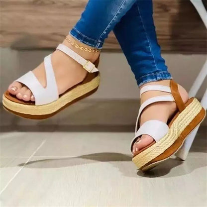 Loom & Soul Women’s Platform Sandals – Hollow Buckle Roman-Style Open-Toe Shoes