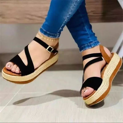 Loom & Soul Women’s Platform Sandals – Hollow Buckle Roman-Style Open-Toe Shoes