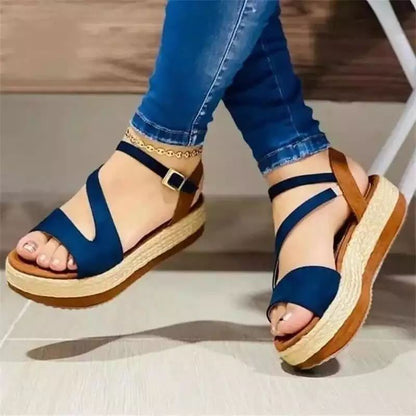 Loom & Soul Women’s Platform Sandals – Hollow Buckle Roman-Style Open-Toe Shoes