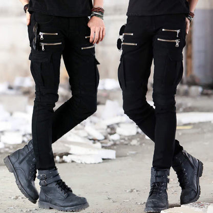 Loom & Soul Pantalon de moto pour homme – Jean de motard slim avec plis côtelés aux genoux et taille mi-haute