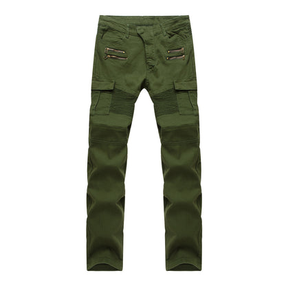Loom & Soul Pantalon de moto pour homme – Jean de motard slim avec plis côtelés aux genoux et taille mi-haute