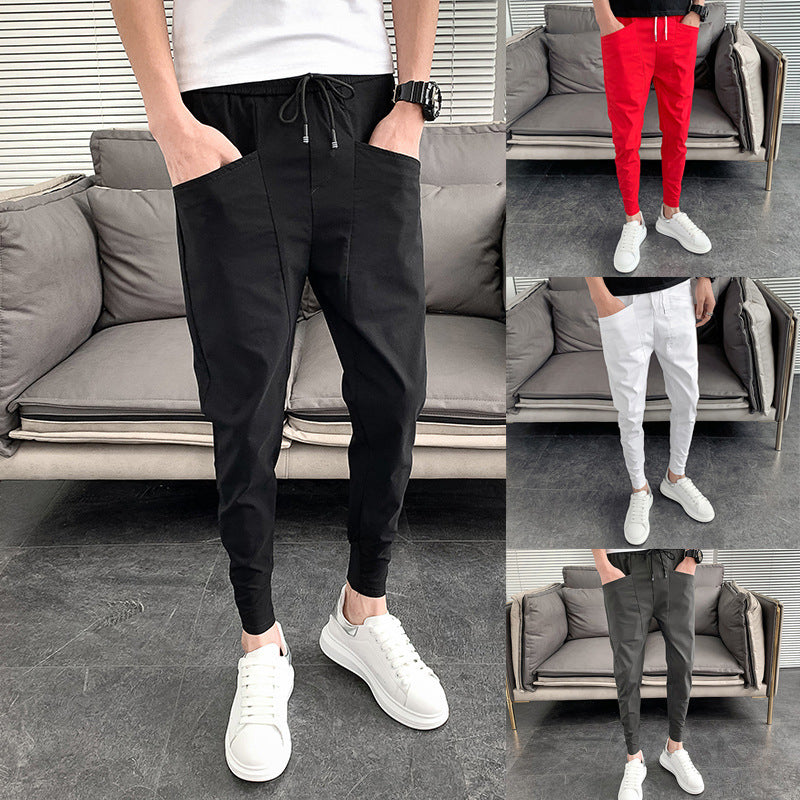Loom & Soul Slim Harlan Trousers – Solid Color Mid-Waist Pants with Adjustable Drawstring and Soft Polyester Fabric