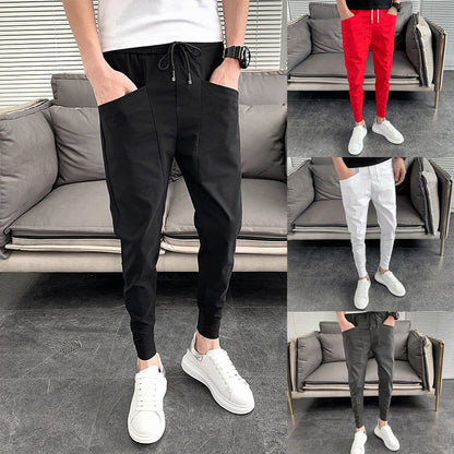 Loom & Soul Slim Harlan Trousers – Solid Color Mid-Waist Pants with Adjustable Drawstring and Soft Polyester Fabric