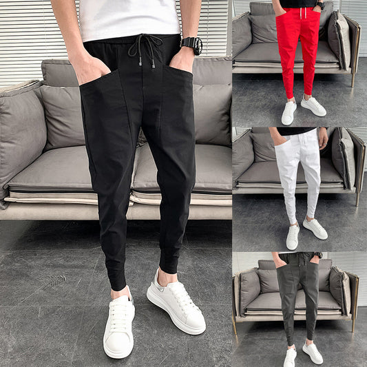 Loom & Soul Slim Harlan Trousers – Solid Color Mid-Waist Pants with Adjustable Drawstring and Soft Polyester Fabric