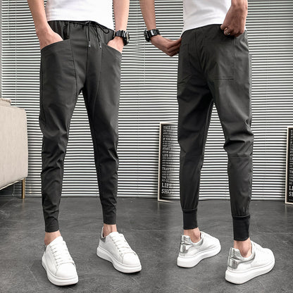 Loom & Soul Slim Harlan Trousers – Solid Color Mid-Waist Pants with Adjustable Drawstring and Soft Polyester Fabric