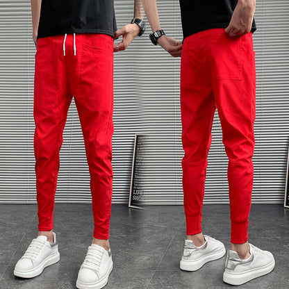Loom & Soul Slim Harlan Trousers – Solid Color Mid-Waist Pants with Adjustable Drawstring and Soft Polyester Fabric
