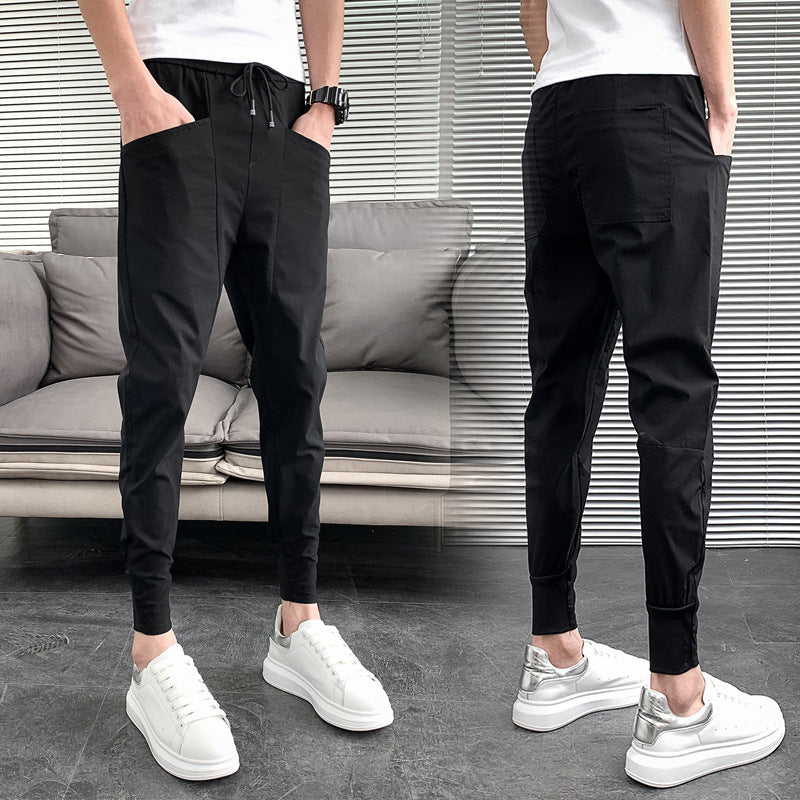 Loom & Soul Slim Harlan Trousers – Solid Color Mid-Waist Pants with Adjustable Drawstring and Soft Polyester Fabric