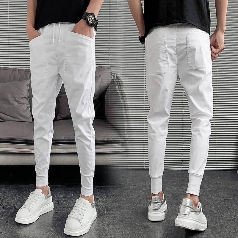 Loom & Soul Slim Harlan Trousers – Solid Color Mid-Waist Pants with Adjustable Drawstring and Soft Polyester Fabric
