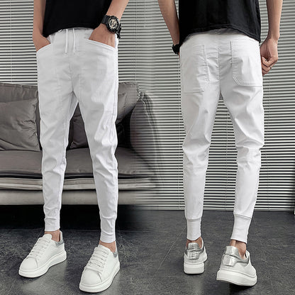 Loom & Soul Slim Harlan Trousers – Solid Color Mid-Waist Pants with Adjustable Drawstring and Soft Polyester Fabric