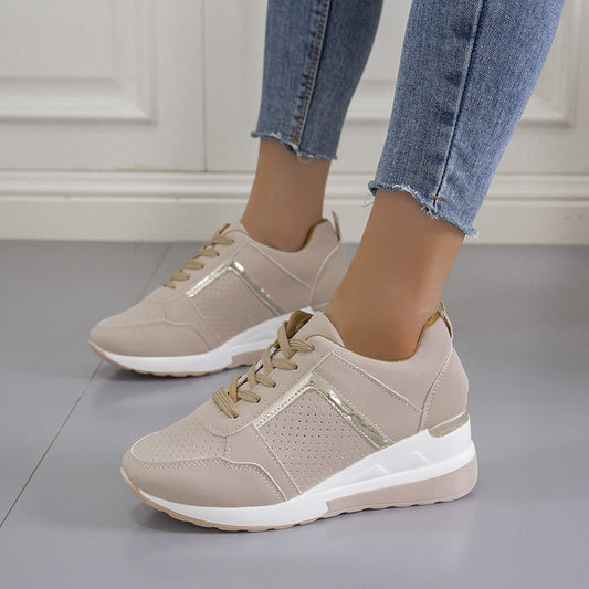 Loom & Soul™ Women’s Platform Wedge Sneakers – Lace-Up Mesh Casual Shoes with Color Accents