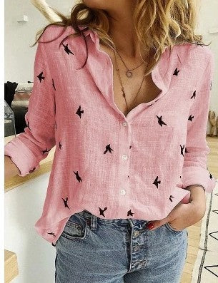 Chemise à revers et manches longues Loom & Soul™ pour femme – Haut boutonnée en coton et lin de couleur unie