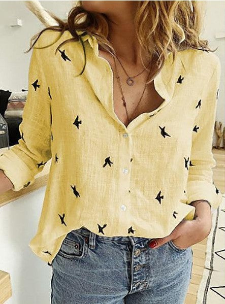 Chemise à revers et manches longues Loom & Soul™ pour femme – Haut boutonnée en coton et lin de couleur unie
